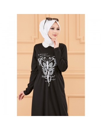 Robe décontractée imprimée pour femme (Mode Musulmane) - Couleur noir 