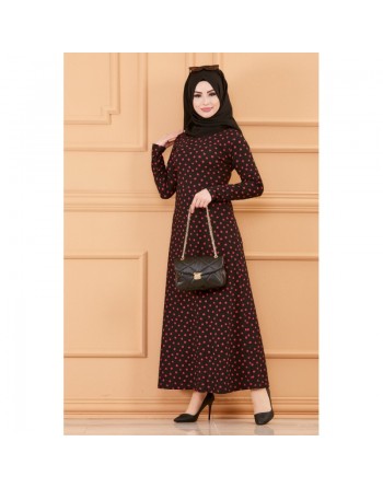 Robe à pois pour femme - Couleur noir et fuchsia 