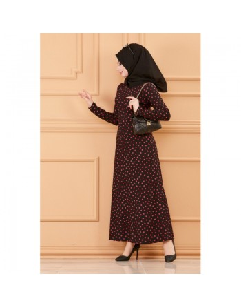Robe à pois pour femme - Couleur noir et fuchsia 