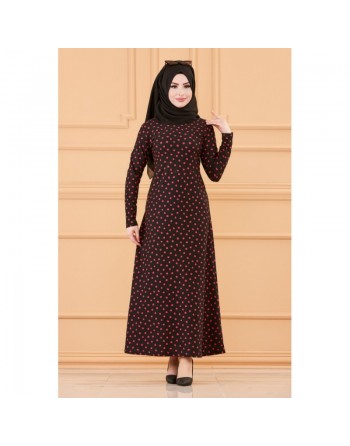 Robe à pois pour femme - Couleur noir et fuchsia 