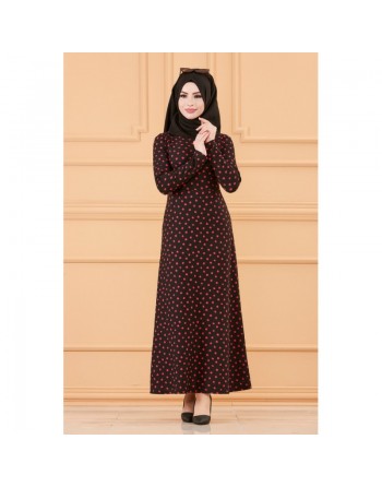 Robe à pois pour femme - Couleur noir et fuchsia 