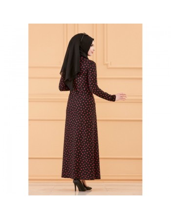 Robe à pois pour femme - Couleur noir et fuchsia 