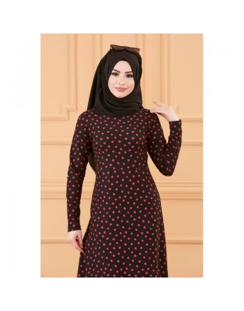 Robe à pois pour femme - Couleur noir et fuchsia 