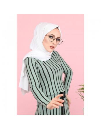 Robe longue à rayures décontractée ceinture intégrée (Boutique Vêtement Hijab) - Couleur menthe 