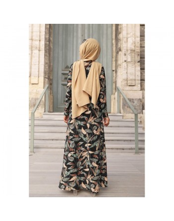Robe longue en crêpe (Robes pour femmes voilées) - Couleur noir et menthe 