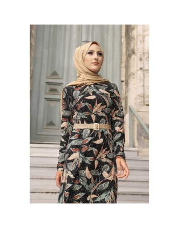 Robe longue en crêpe (Robes pour femmes voilées) - Couleur noir et menthe 