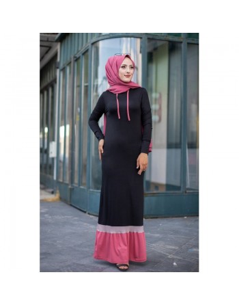 Robe noire et rose avec capuche style moderne pour femme 