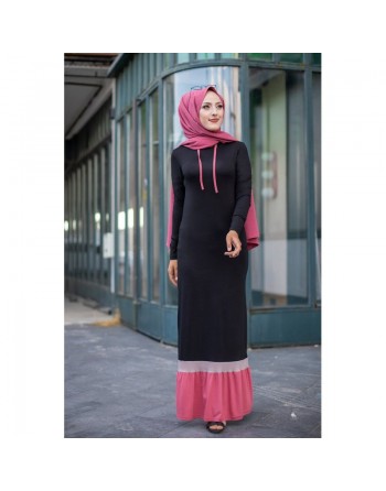 Robe noire et rose avec capuche style moderne pour femme 