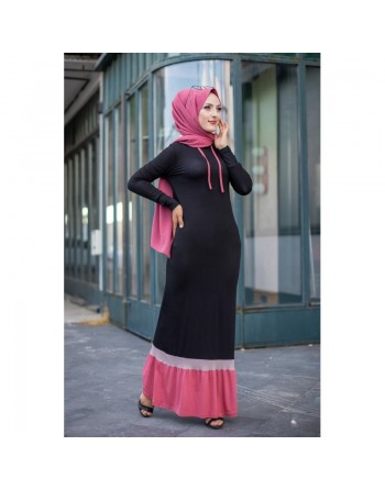 Robe noire et rose avec capuche style moderne pour femme 
