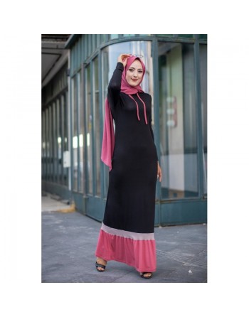 Robe noire et rose avec capuche style moderne pour femme 