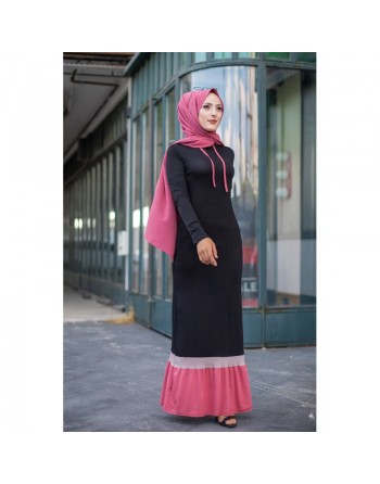 Robe noire et rose avec capuche style moderne pour femme 