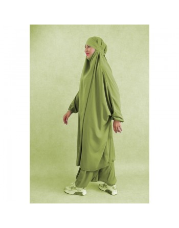 Ensemble Jilbab femme deux (2) pièces cape et sarouel (pantalon) - Couleur Vert Kaki Clair 
