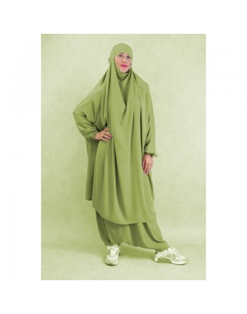 Ensemble Jilbab femme deux (2) pièces cape et sarouel (pantalon) - Couleur Vert Kaki Clair 