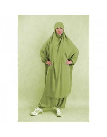 Ensemble Jilbab femme deux (2) pièces cape et sarouel (pantalon) - Couleur Vert Kaki Clair 