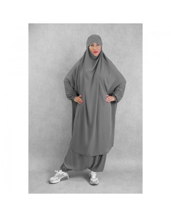 Jilbab deux (2) pièces cape et sarouel (pantalon) - Couleur Gris clair 