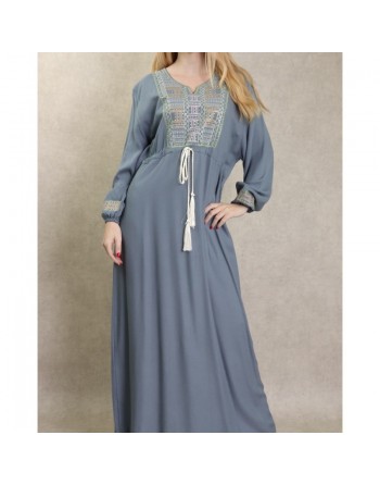 Robe longue ample style moderne avec un lien à la taille pour femme - Couleur gris 