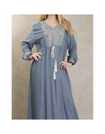 Robe longue ample style moderne avec un lien à la taille pour femme - Couleur gris 
