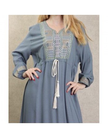 Robe longue ample style moderne avec un lien à la taille pour femme - Couleur gris 