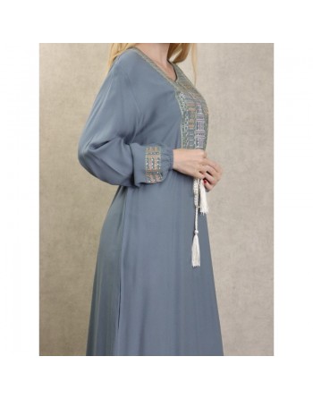 Robe longue ample style moderne avec un lien à la taille pour femme - Couleur gris 