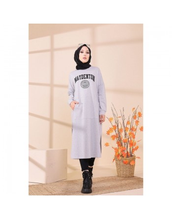 Robe - Tunique longue décontractée pour femme (Outfit Hijab) - Couleur gris clair 