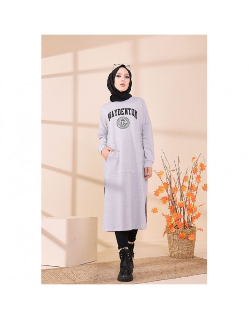Robe - Tunique longue décontractée pour femme (Outfit Hijab) - Couleur gris clair Robe - Tunique longue décontractée pour femme (Outfit Hijab) - Couleur gris clair