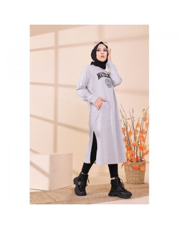 Robe - Tunique longue décontractée pour femme (Outfit Hijab) - Couleur gris clair 