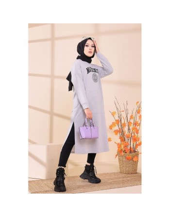 Robe - Tunique longue décontractée pour femme (Outfit Hijab) - Couleur gris clair 