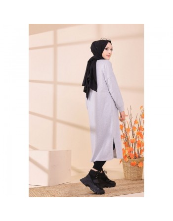Robe - Tunique longue décontractée pour femme (Outfit Hijab) - Couleur gris clair 