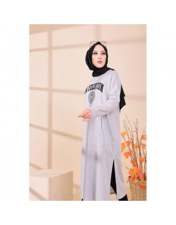 Robe - Tunique longue décontractée pour femme (Outfit Hijab) - Couleur gris clair 