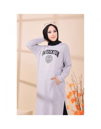 Robe - Tunique longue décontractée pour femme (Outfit Hijab) - Couleur gris clair 