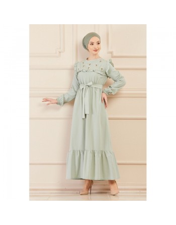 Robe brodée (Tenue classique femme voilée) - Couleur menthe 