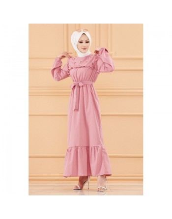 Robe brodée (Tenue classique femme voilée) - Couleur rose 