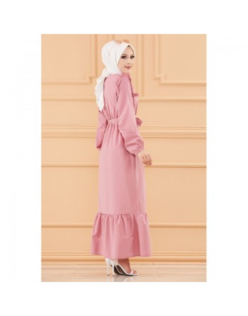 Robe brodée (Tenue classique femme voilée) - Couleur rose 