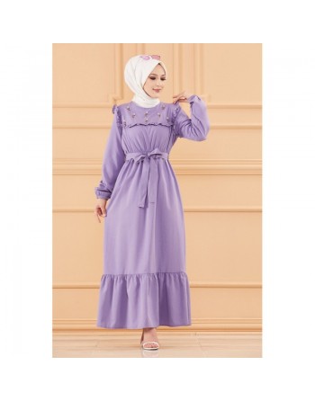 Robe brodée (Vetement classique femme voilée) - Couleur lilas 