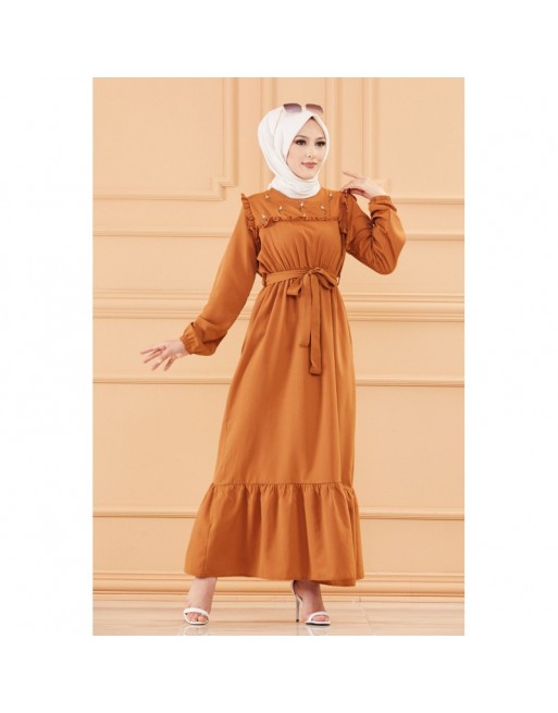 Robe brodée (Tenue hijab pour femme voilée) - Couleur tabac Robe brodée (Tenue hijab pour femme voilée) - Couleur tabac