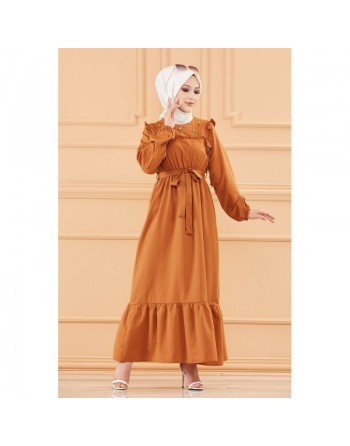 Robe brodée (Tenue hijab pour femme voilée) - Couleur tabac 