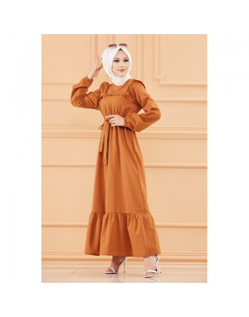 Robe brodée (Tenue hijab pour femme voilée) - Couleur tabac 