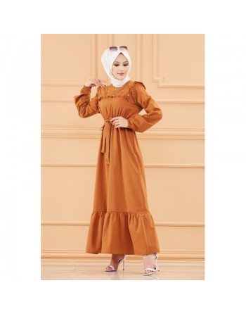 Robe brodée (Tenue hijab pour femme voilée) - Couleur tabac 