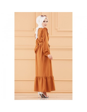 Robe brodée (Tenue hijab pour femme voilée) - Couleur tabac 