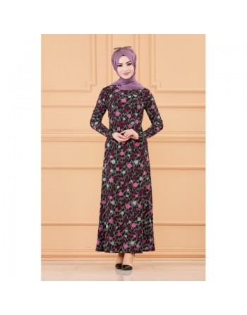 Robe maxi-longue avec motif moderne - Couleur prune 