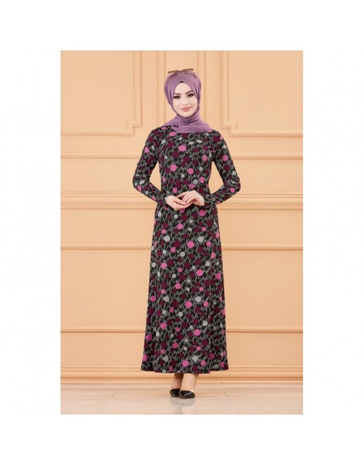 Robe maxi-longue avec motif moderne - Couleur prune Robe maxi-longue avec motif moderne - Couleur prune