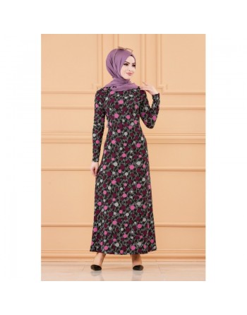 Robe maxi-longue avec motif moderne - Couleur prune 