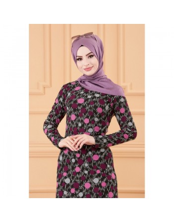 Robe maxi-longue avec motif moderne - Couleur prune 