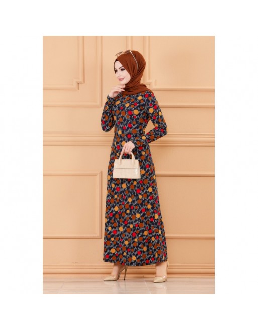 Robe extra longue imprimée ronds - Couleur motifs bleu indigo Robe extra longue imprimée ronds - Couleur motifs bleu indigo