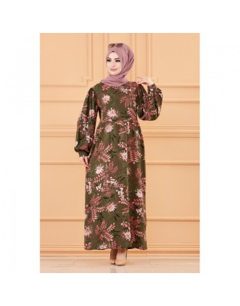 Robe fleurie ample pour femme (Vêtements hijab mastour) - Couleur kaki 