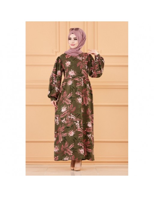 Robe fleurie ample pour femme (Vêtements hijab mastour) - Couleur kaki Robe fleurie ample pour femme (Vêtements hijab mastour) - Couleur kaki