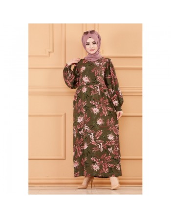 Robe fleurie ample pour femme (Vêtements hijab mastour) - Couleur kaki 