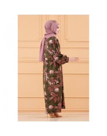 Robe fleurie ample pour femme (Vêtements hijab mastour) - Couleur kaki 