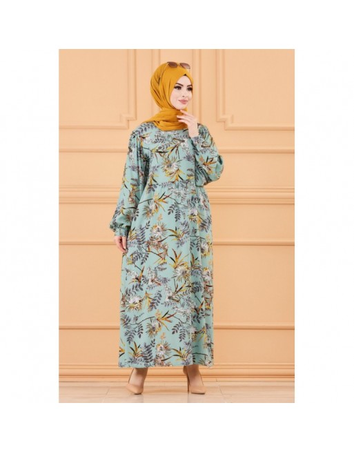 Robe longue et ample à fleurs pour femme (Vêtement musulmane) - Couleur menthe Robe longue et ample à fleurs pour femme (Vêtement musulmane) - Couleur menthe