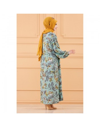 Robe longue et ample à fleurs pour femme (Vêtement musulmane) - Couleur menthe 